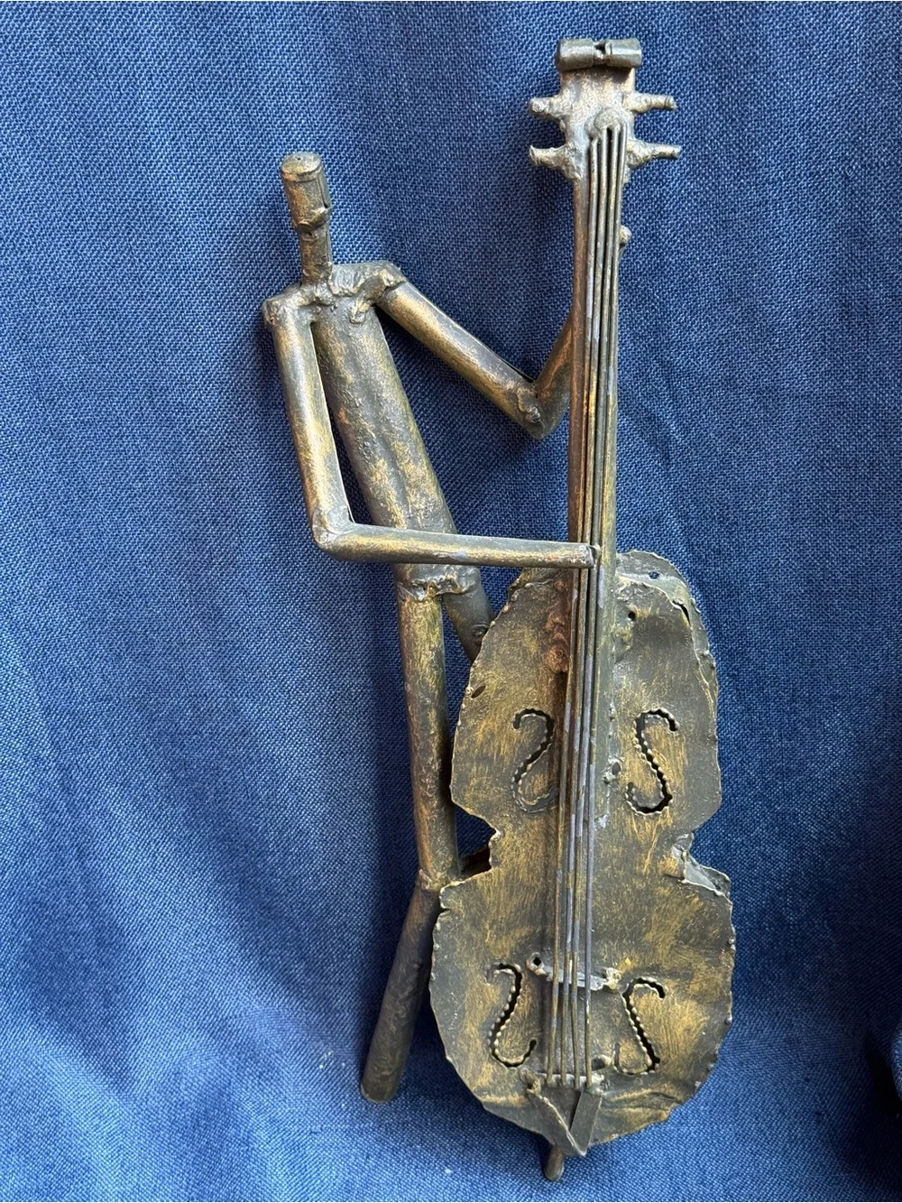 1980s Vintage Z Gallerie Brutalist Metal Jazz Cello Player Statue Sculpture 17